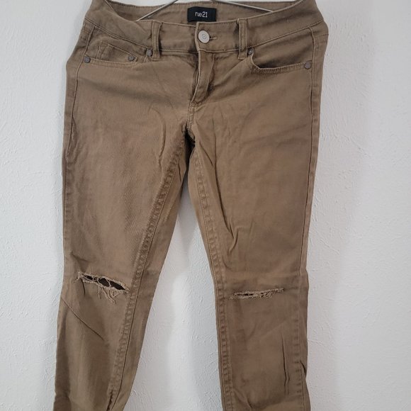 Rue21 Brown Rip Knee Low Rise Skinny Freedom Flex Jeans/Pants - Picture 1 of 4